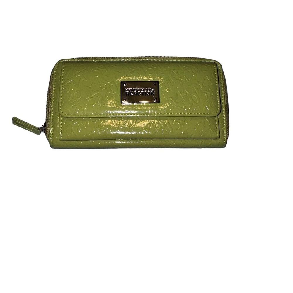 Kenneth Cole Unisex Slim Fold Wallet Green with Zipper Accents